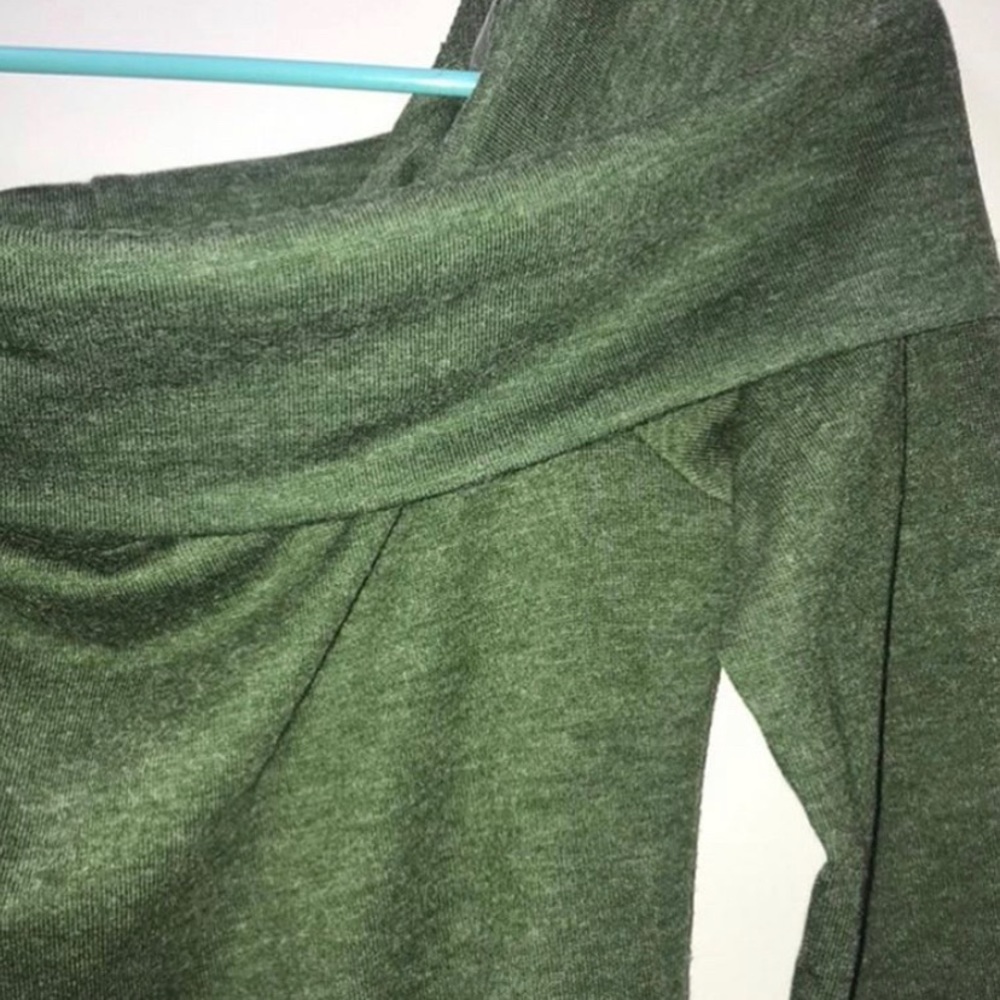 Green Open Shoulder Sweater Dress
